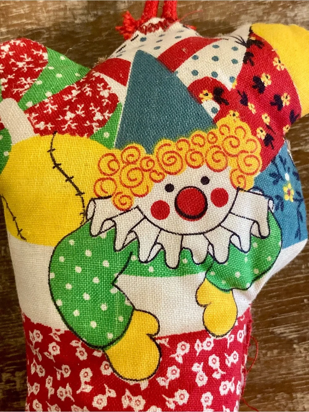 Vintage Plush Ornament Patchwork Clown Christmas Stocking Handmade